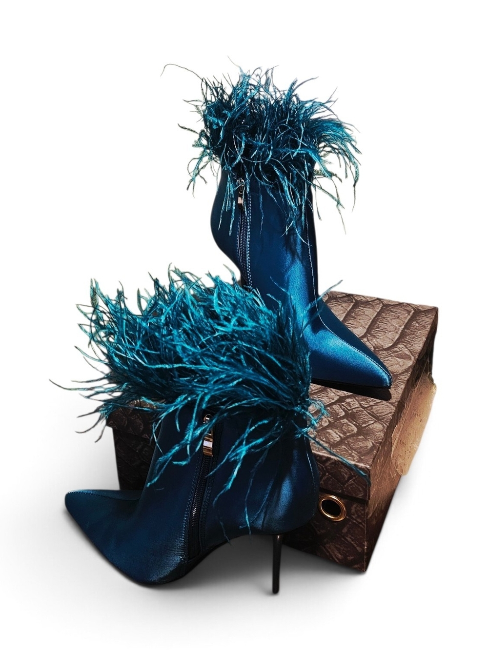 AZALEA WANG Feather Trim Stiletto Ankle Boots - Women